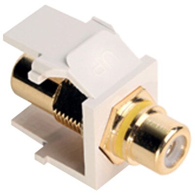 Leviton QuickPort RCA Snap-In Connector (Gold-Plated), Yellow Stripe, Light Almond
